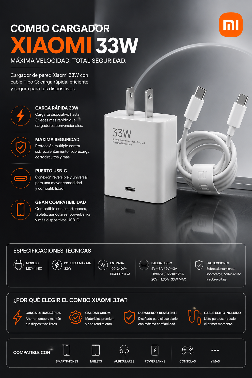 COMBO CARGADOR XIAOMI 33W