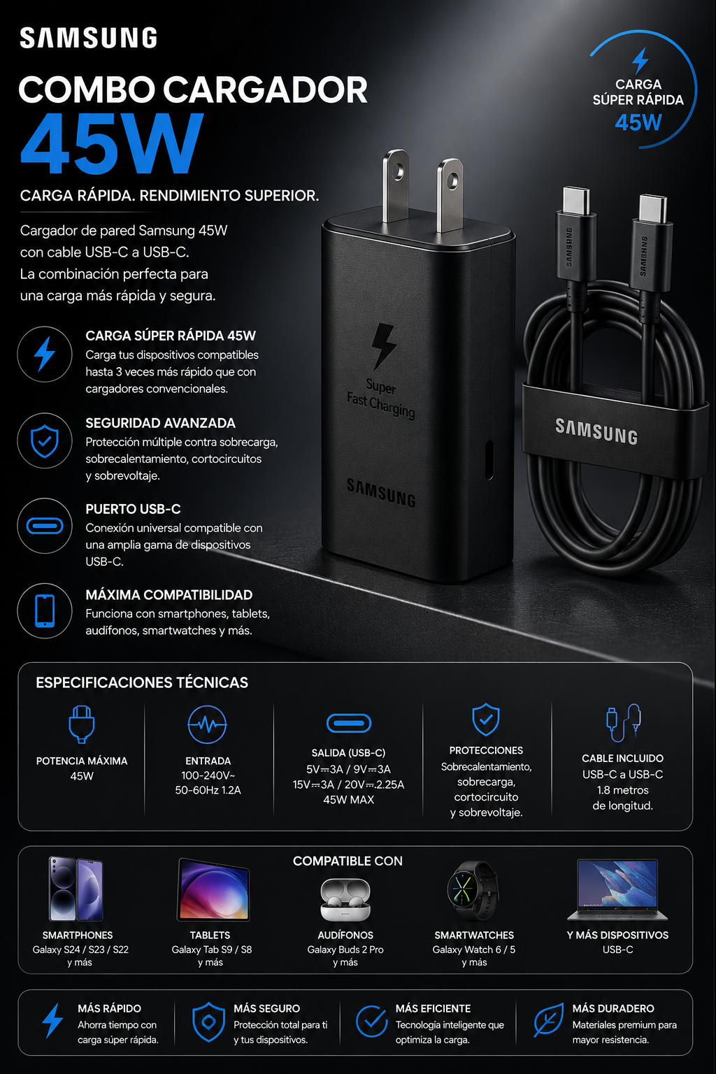 COMBO CARGADOR SAMSUNG 45W