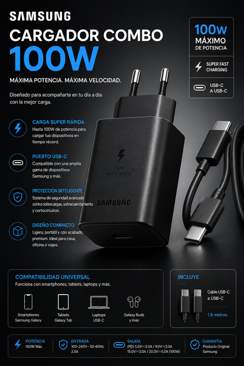 COMBO CARGADOR SAMSUNG 100W