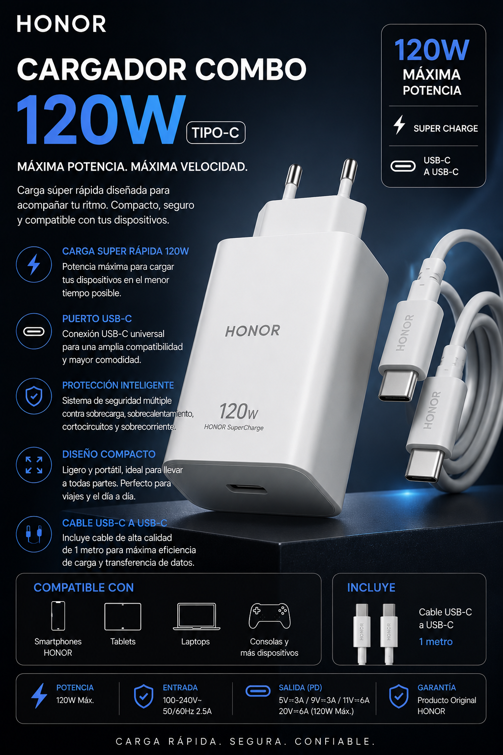 COMBO CARGADOR HONOR 120W