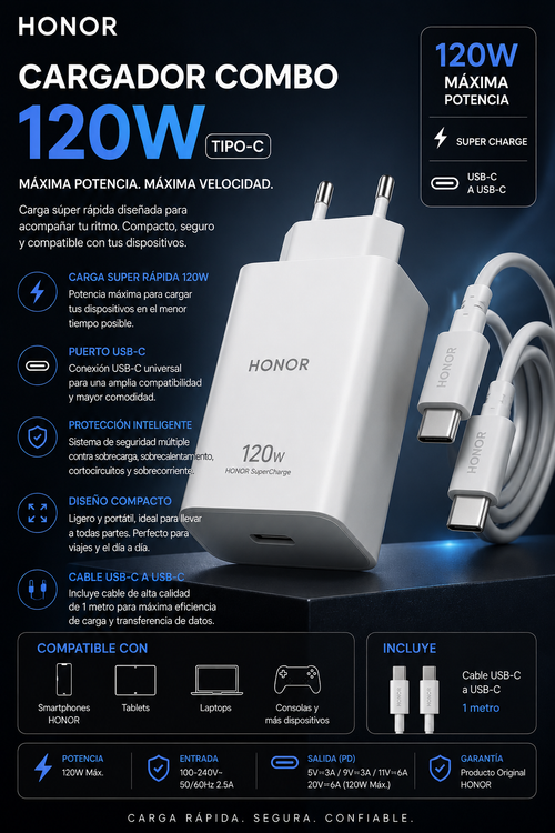 COMBO CARGADOR HONOR 120W