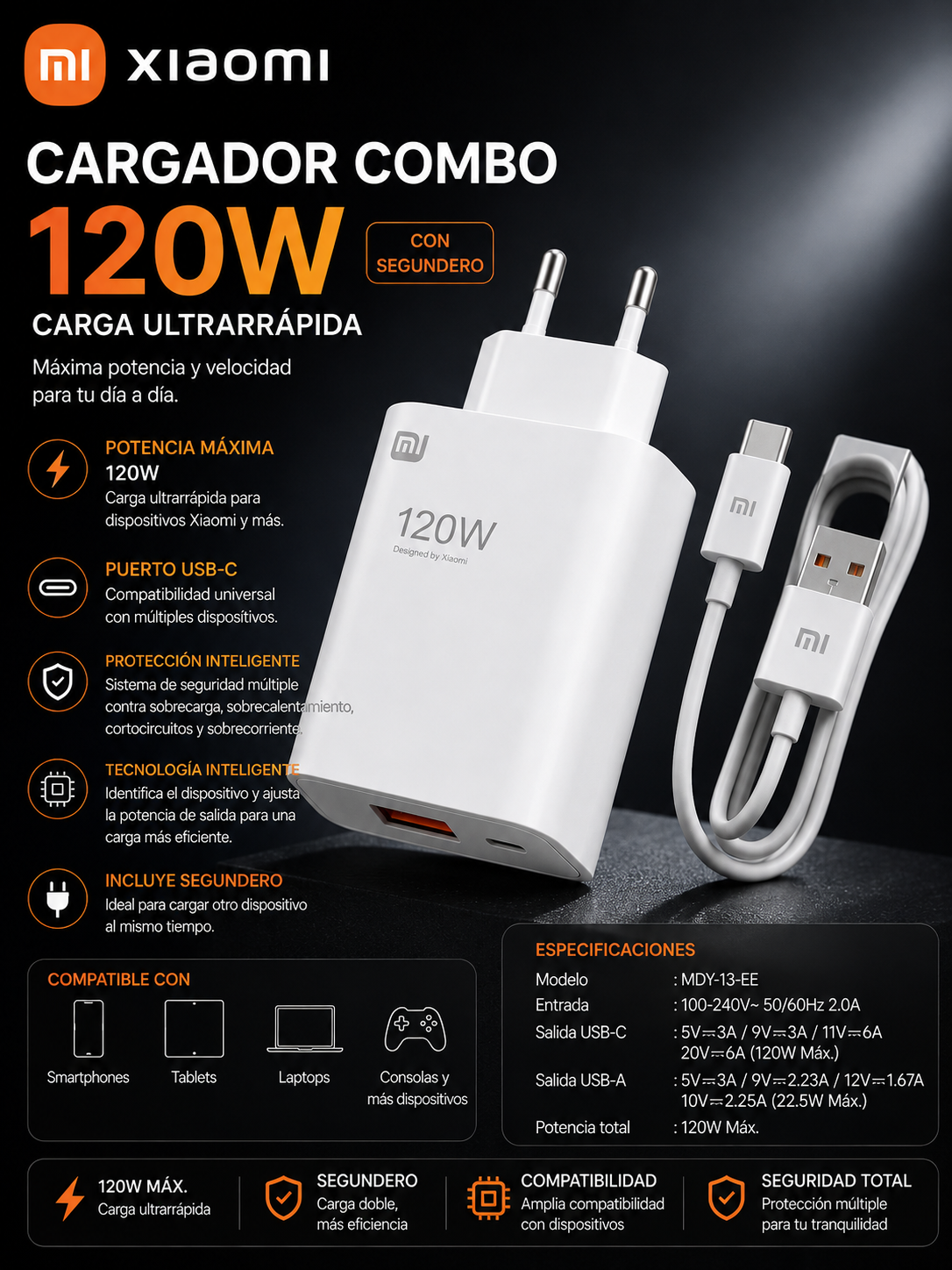 COMBO CARGADOR XIAOMI 120W