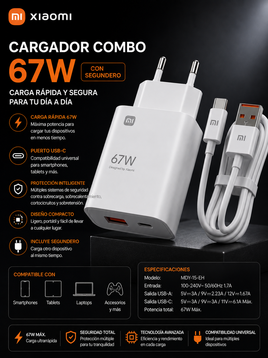 COMBO CARGADOR XIAOMI 67W